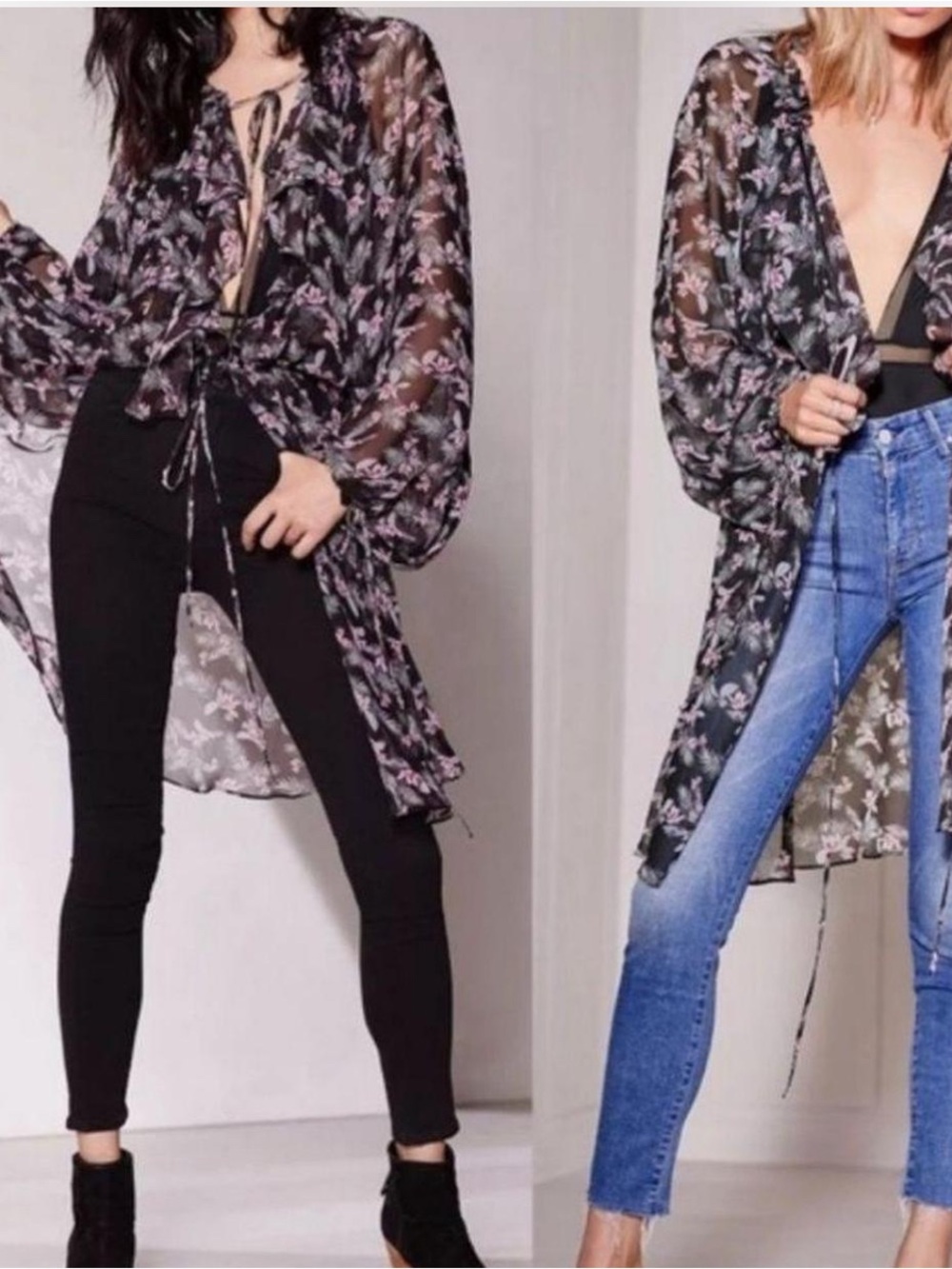 NWT VICTORIAS SECRET BLACK FLORAL SHEER JACKET